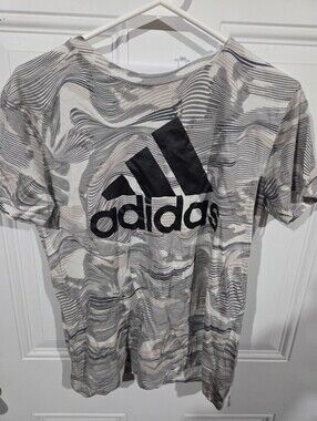 Adidas Black Logo Tee with Gray Marble Wave Print
